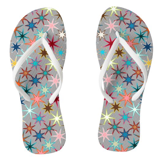 Modern Starburst Print, Jewel kleuren op grijs Teenslippers (Voetbed)