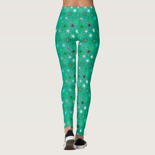 Modern Starburst Print, Turquoise en Aqua Leggings (Achterkant)
