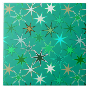 Modern Starburst Print, Turquoise en Aqua Tegeltje