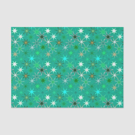 Modern Starburst Print, Turquoise en Aqua Tissuepapier (Voorkant)