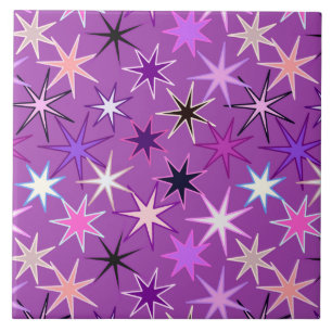 Modern Starburst Print, Violet Paars en Orchid Tegeltje