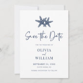 Modern Starfish Beach Navy Blue Wedding Save The Date (Voorkant)