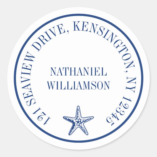 Modern Starfish Navy Return Address Label (Voorkant)