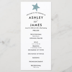 Modern Starfish Wedding Ceremony Programme Blue Gr Programma