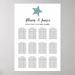Modern Starfish Wedding Seating Chart, Blue Grey Poster