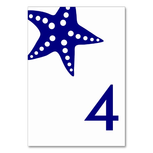 Modern Starfish Wedding Table Number Card, Navy Kaart (Voorkant)
