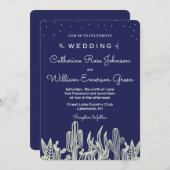 Modern Starry Sky Cactus Navy Wedding Uitnodiging (Voorkant / Achterkant)