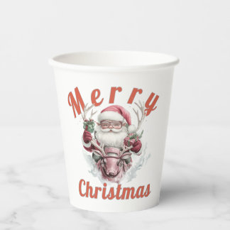 Modern Steampunk Santa and Robot Reindee Paper cup Papieren Bekers