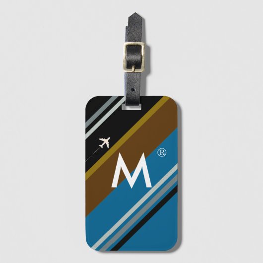 Modern Stijl Gestreepte Custom Monogram Bagagelabel (Voorkant (verticaal))