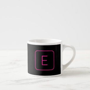 Modern Stijl Initiaal Monogram   Roze & Zwart Espresso Kop