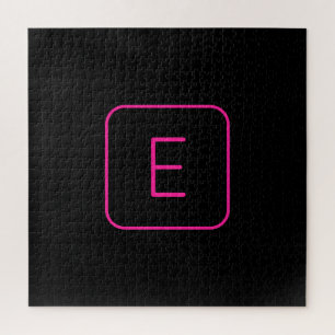 Modern Stijl Initiaal Monogram Roze & Zwart Legpuzzel