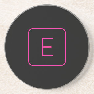 Modern Stijl Initiaal Monogram Roze & Zwart Zandsteen Onderzetter