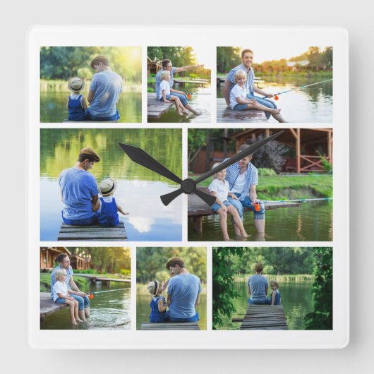 Modern stijlvol 8 fotocollage vierkante klok (Voorkant)