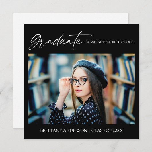 Modern Stijlvol Afstuderen voor inkt met kalligraf Aankondiging (Voorkant / Achterkant)