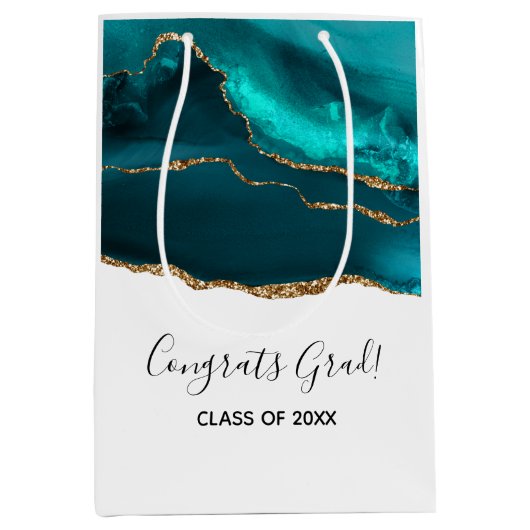 Modern stijlvol Blauwgroen Agaat & Gold Lint Afstu Medium Cadeauzakje (Voorkant)