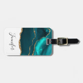 Modern stijlvol Blauwgroen agate & Gold Ribbon op  Bagagelabel (Voorkant horizontaal)