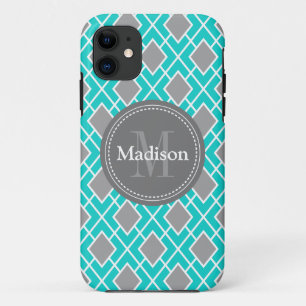 Modern stijlvol Blauwgroen blauw diamantpatroon iPhone 11 Hoesje