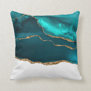 Modern stijlvol Blauwgroen en Gold Agate op wit Kussen