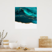 Modern stijlvol Blauwgroen en Gold Agate op wit Poster (Keuken)
