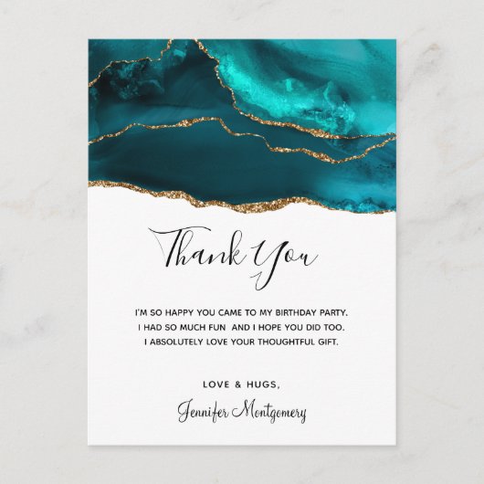 Modern stijlvol Blauwgroen goud & witte agaat dank Briefkaart (Voorkant)