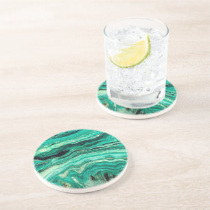 Modern stijlvol Blauwgroen Turquoise Gold Faux Bla Zandsteen Onderzetter