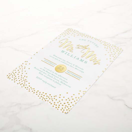 MODERN STIJLVOL BRUILOFT mini confetti gouden munt Folie Uitnodiging (Gedraaid)