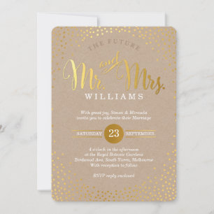MODERN STIJLVOL BRUILOFT mini gouden confetti kraf Kaart
