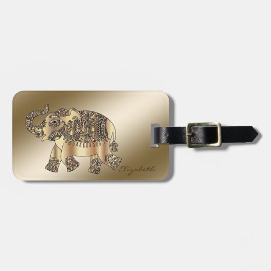 Modern stijlvol Chic Gold Elephant-gepersonaliseer Bagagelabel (Voorkant horizontaal)