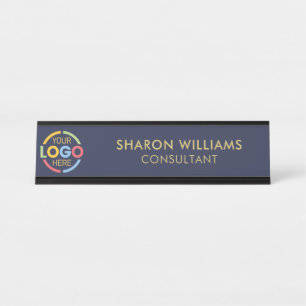 Modern Stijlvol Custom Business Logo Navy Blue Bureau Naambordje