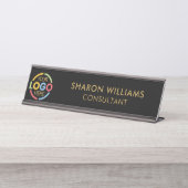 Modern Stijlvol Custom Business Logo Zwart en Goud Bureau Naambordje (Voorkant)