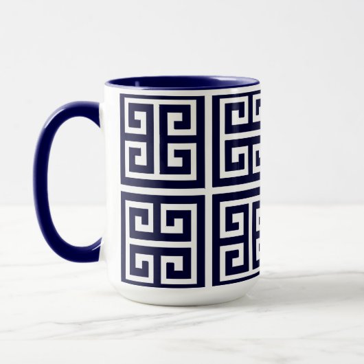 Modern stijlvol, diep blauw Grieks sleutelpatroon Mok (Links)