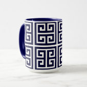 Modern stijlvol, diep blauw Grieks sleutelpatroon Mok (Voorkant links)