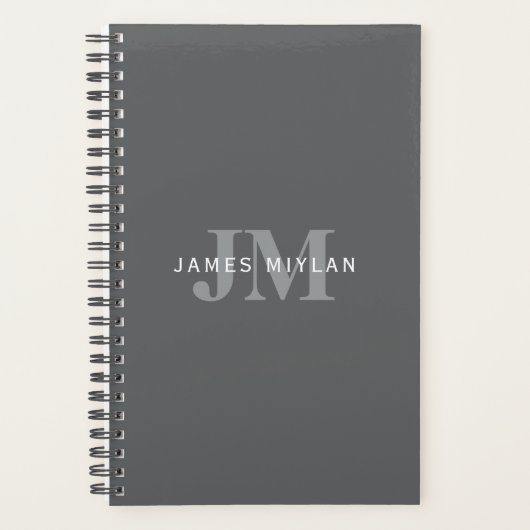 Modern Stijlvol Donkergrijs Monogram & Naam Planner (Voorkant)