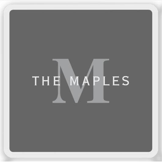 Modern Stijlvol Donkergrijs Monogram & Naam Sticker (Voorkant)