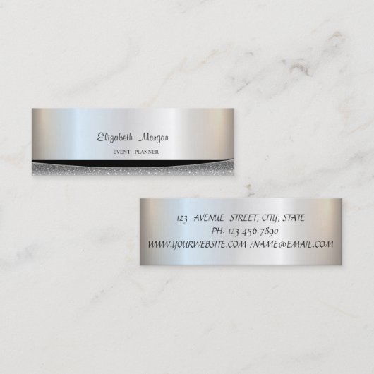 Modern stijlvol elegant zilver, gestript mini visitekaartje (Voorkant / Achterkant)