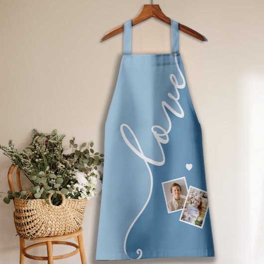 Modern stijlvol fotoscript blauw schort