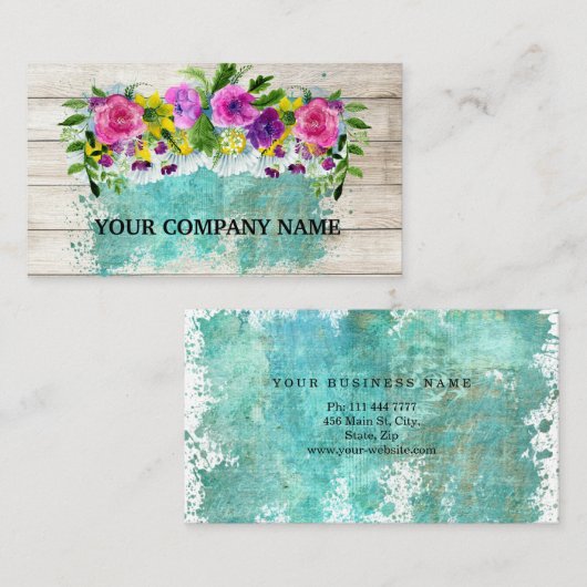 Modern Stijlvol hout Waterverf Turquoise Visitekaartje (Voorkant / Achterkant)