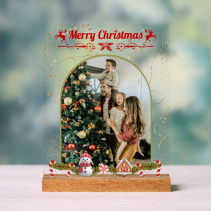 Modern Stijlvol Kerstscript Familiefoto Acryl Bord