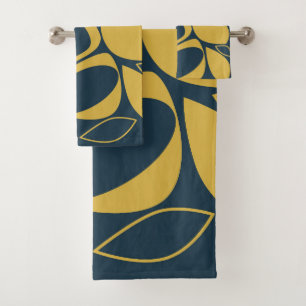 Modern stijlvol marineblauw mosterd Abstract patro Bad Handdoek
