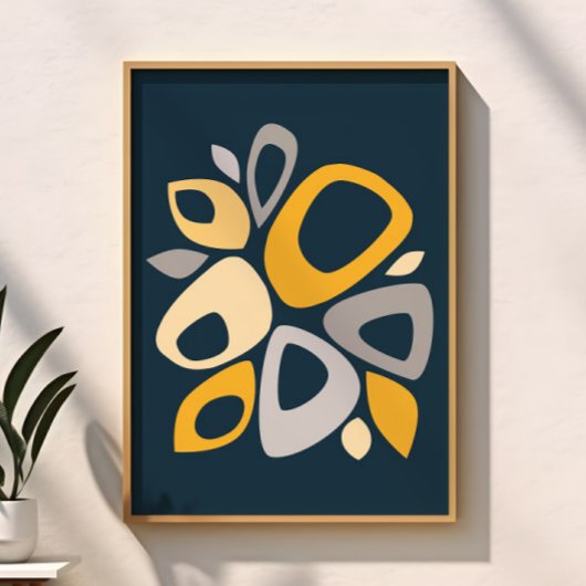 Modern stijlvol marineblauw mosterd Abstract Poster