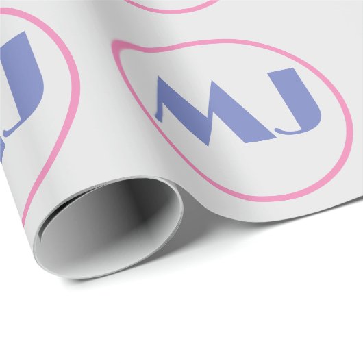 Modern Stijlvol Monogram Blauw Initiaal Letters Gr Cadeaupapier (Rol Hoek)