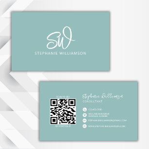 Modern stijlvol monogram QR-code minimaal Blauwgro Visitekaartje