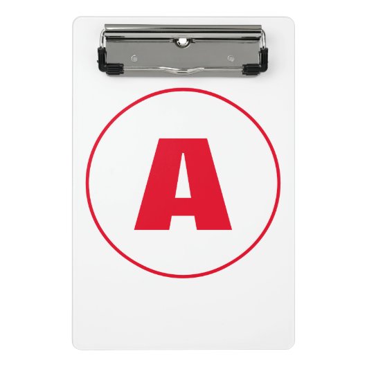 Modern stijlvol monogram rood Initiaal letter wit Mini Klembord (Voorkant)