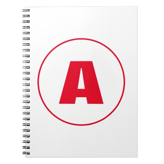 Modern stijlvol monogram rood Initiaal letter wit Notitieboek (Voorkant)