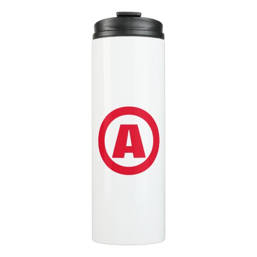 Modern stijlvol monogram rood Initiaal letter wit Thermosbeker (Voorkant)