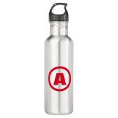 Modern stijlvol monogram rood Initiaal letter wit Waterfles (Voorkant)