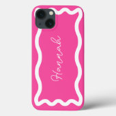 Modern Stijlvol Monogram Script Hot Pink Wavy Line Case-Mate iPhone Case (Achterkant)