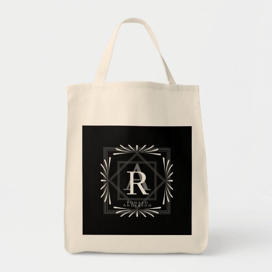 Modern Stijlvol Monogram Zwart Tote Bag (Voorkant)