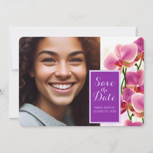 Modern Stijlvol Orchideeën Afstuderen Save the Dat Save The Date (Voorkant)