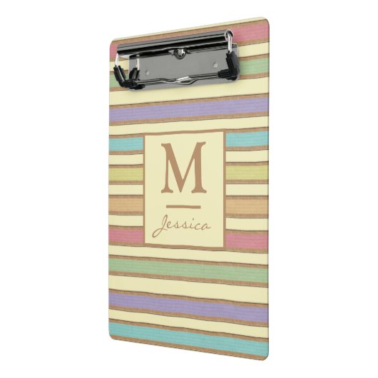 Modern stijlvol pasteeltje met gestreept monogram mini klembord (Angled2)